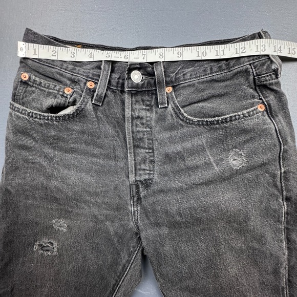 Levi's 501 Skinny Jeans Black Denim Women's Size Small 26 Distressed Premium - Picture 9 of 16